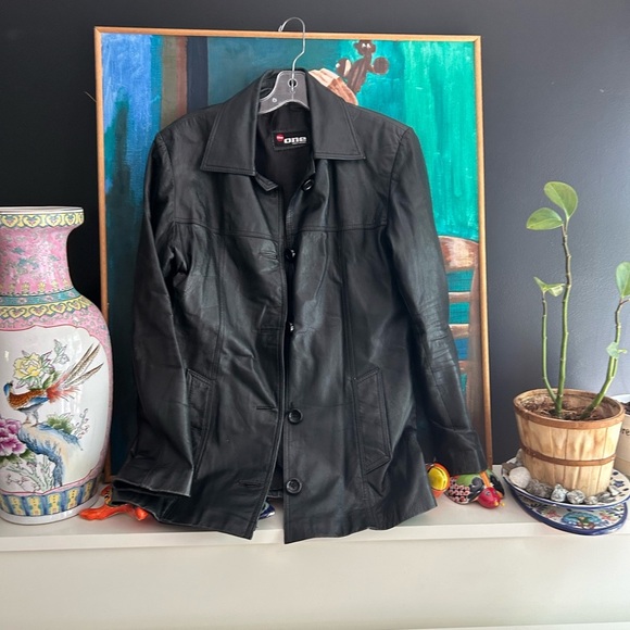 The One Y2K Black Leather Jacket Large Lining Vintage late 1990 L - Picture 1 of 16